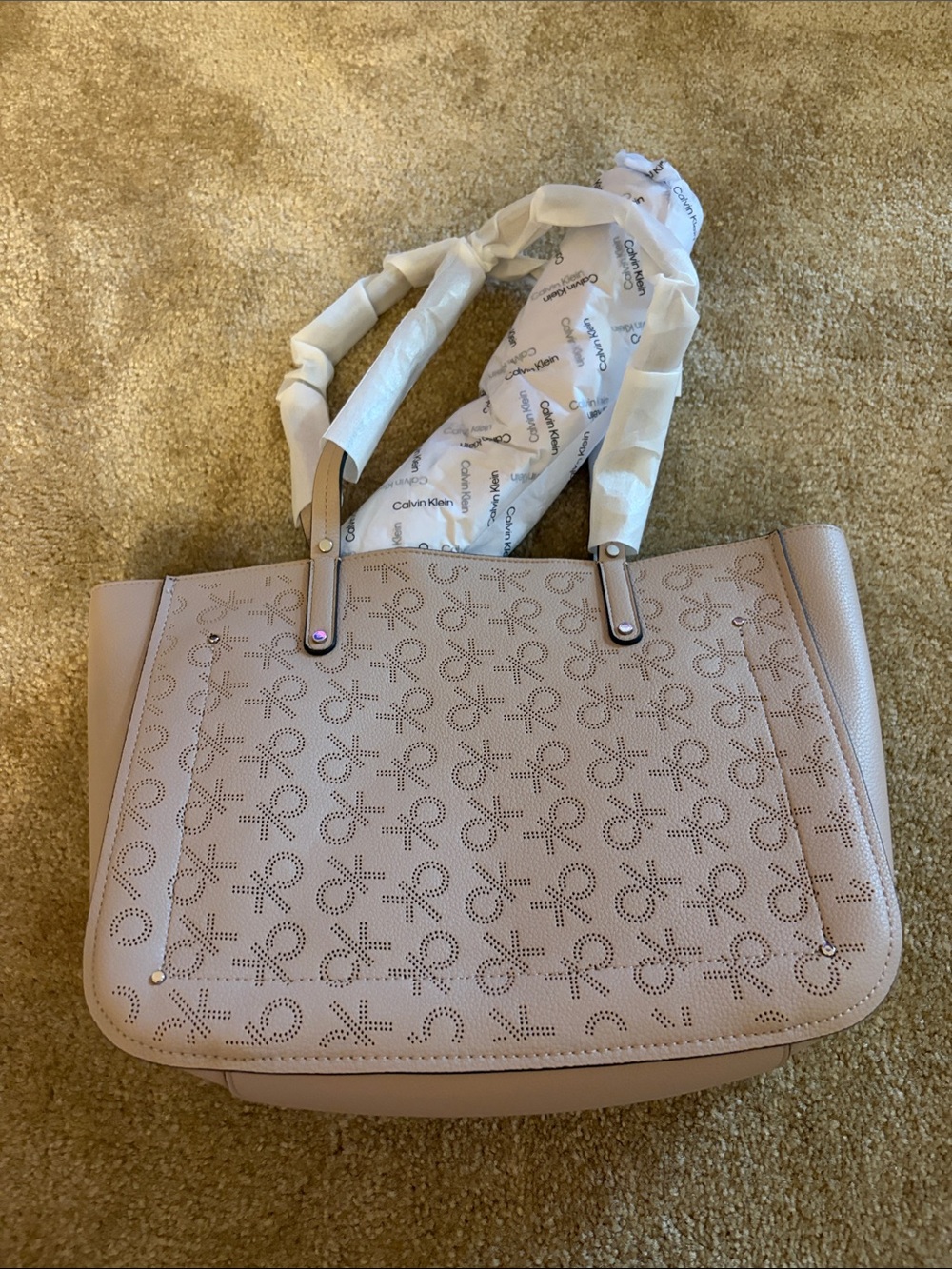 Calvin Klein Perforated Logo Tote in Light Blush Pink